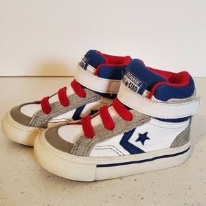 Converse Kid's PRO BLAZE White Blue Red STRAP Leather Hi Top Sneaker Shoes Sz 4c